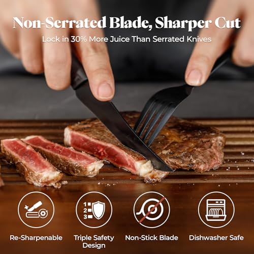 CuoCreate Steak Knives Set of 12, 4.7 Inch Dishwasher Safe Non-Serrated Table Knives, Ultra Sharp for Precise Cutting, Non-Stick Blade & Rust Proof, Easy to Maintain Ideal for Home Restaurant Party by CuoCreate - Image 2
