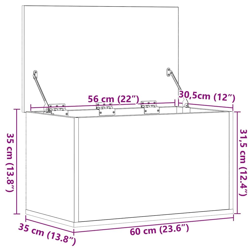 vidaXL Caja de Almacenamiento Roble Artesanal 60 x 35 x 35 cm, Caja de Almacenamiento Moderna, Organizador Rectangular, Solución sin Desorden, Espacio Ample, Diseño Compacto