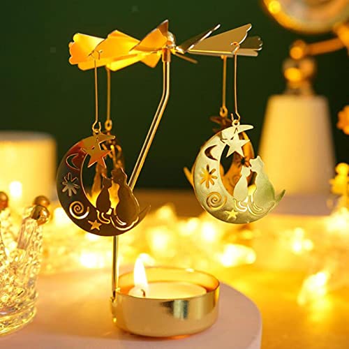 Spinning Candle Holder Rotating Carousel Tealight Candle Holder Unique Birthday Gift for Women Mom Sister Friends Christmas Valentines Day (Moon Cat)