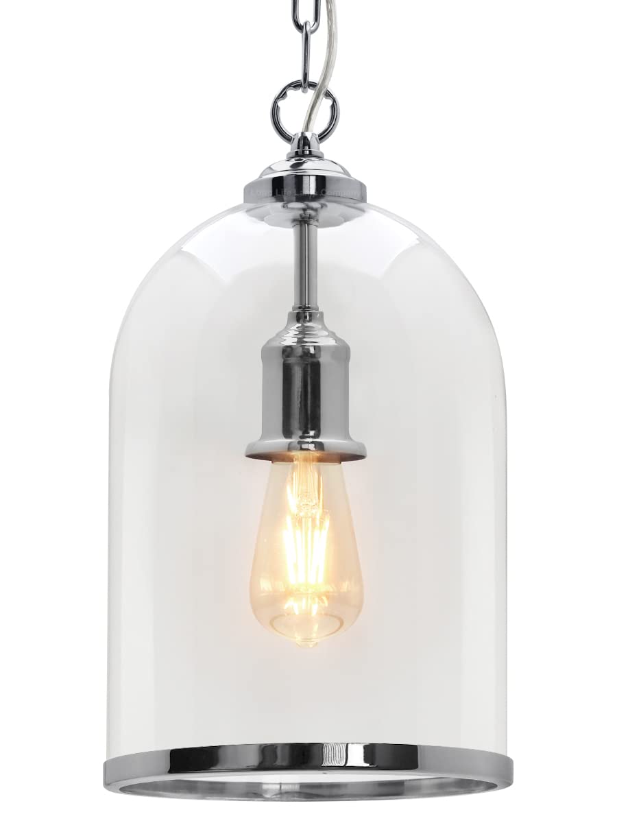Long Life Lamp Company Chrome Vintage Lantern Pendant Light Glass Shade Bell Chain Ceiling Lamp Holder H3070
