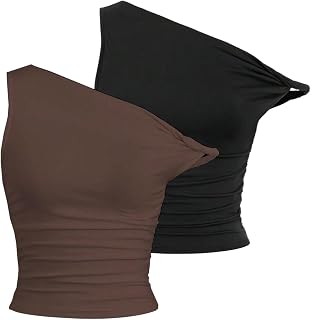 SOLY HUX Women's 2 Piece Tank Top Asymmetrical Neck Twist Ruched Sleeveless Going Out Tops