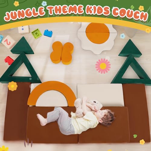 Erament 18PCS Modular Kids Play Couch - Junlge Theme Toddler Couch Building Fort, Convertible Sofa Multifunctional Kids Sofa, Toddler Baby Playroom/Bedroom Furniture for Playing, Sleeping by Erament - Image 2