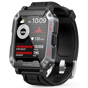 ALKAI Smart Watch Rugged and Military with 5ATM Waterproof Bluetooth Call(Answer/Dial Calls) AI Assistant, Long-Lasting Battery Life, Multiple Sports Tracking, Health Monitoring, 2.02” HD Display