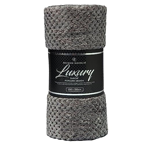 VELVETIO Luxury Waffle Fleece Popcorn Throw, Extra Large Thermal Warm Honeycomb Blanket, Soft & Cosy 100% Polyester Snuggle Sofa Bed Throws, 130 x 150cm, Charcoal