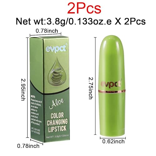 Miniatura 6 de Juego de 2 bálsamos labiales de aloe vera que cambia de color para labios, color verde, cambio de color, flor de cristal, gelatina, bálsamo labial