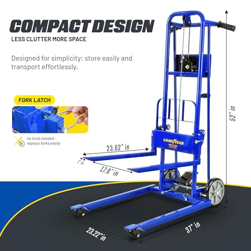 image for Goodyear Material Lift Winch Stacker, Pallet Truck Dolly, 330 Lbs 40