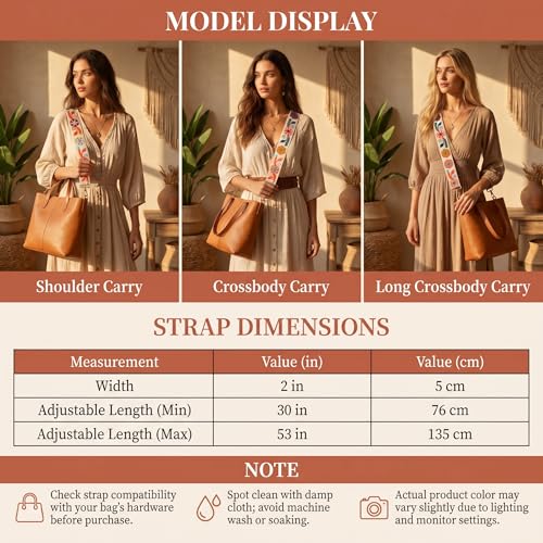 Image of Wide Purse straps Crochet Flower replacement crossbody for Handbag Adjustable Embroidery Knit Guitar Shoulder strap