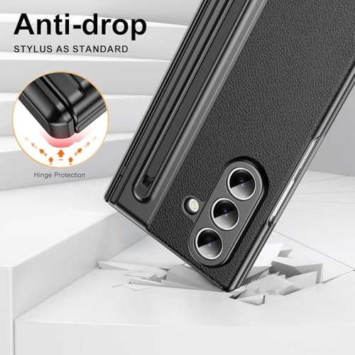 Image of amazon basics Luxury Vegan Leather Case for Samsung Galaxy Z Fold 6 - Ultra Slim Protective Cover with Integrated S Pen Holder & Raised Camera Guards - Midnight Black