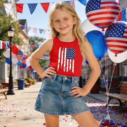 Image of CAZYCHILD Girls American Flag Tank Tops Boys 4th of July Shirts USA Summer Sleeveless Tee Independence Day Outfit 5-14y