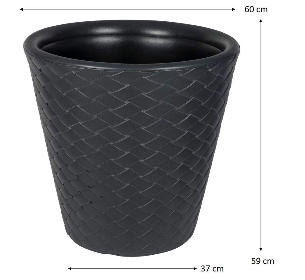 Kreher XXL Pflanzkübel mit 60 cm Durchmesser und 59 cm Höhe! Aus Kunststoff in Anthrazit in moderner Flecht-Optik. Als XXL Topf für Bäumchen, Gräser oder als Mini-Teich für Garten und Terrasse!