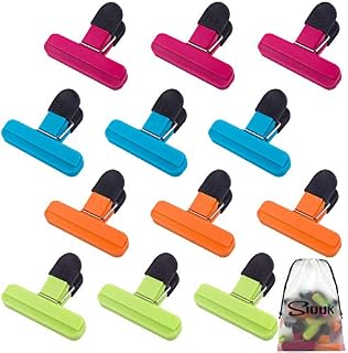 SIQUK 12 Pieces Food Bag Clips Large Sealing Clips Food Seal Clips for Food Bags, 4 Bright Colours