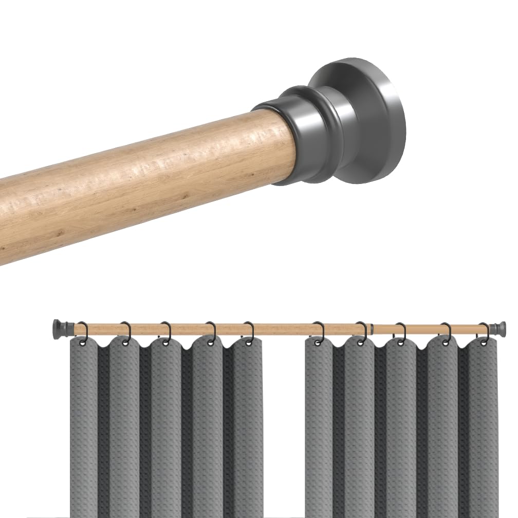 Hershii Verstellbare Duschvorhangstange aus Kohlenstoffstahl – Klemmen ohne Bohren, Kleiderständer, Starke Tragfähigkeit für Vorhangstangen und Wäscheständer (Holzfarbe, (25φ)104-190cm)