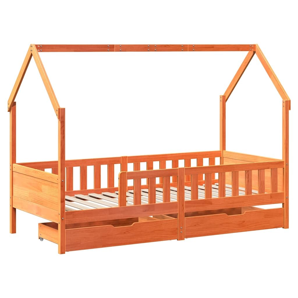 Hausbett Massivholz Kiefer 90x200 cm mit Schublade