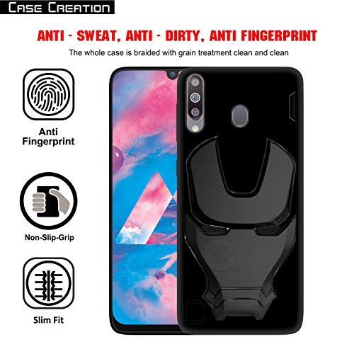Image of COVERLY Official 3D Touch Feel Trending Real Hero Avenger Logo Mask Soft Rugged Grip Iron Man Super Power Cartoon Movie Silicone Matte Strong Back Cover for Samsung Galaxy M30 (2019) - Black