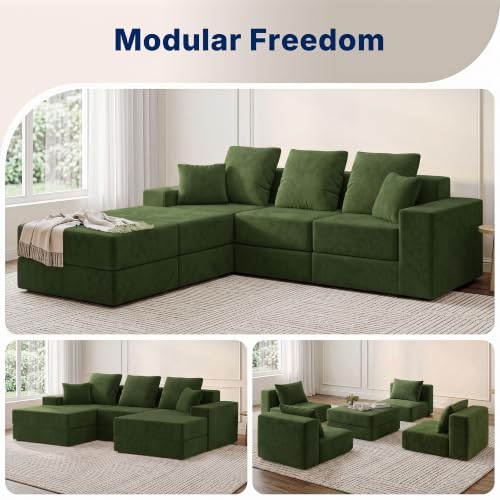 Image of Living&Giving 101 inch U-Shaped Cloud Sectional Couch for Living Room, Cloud Boneless Couch-No Assembly with Reversible Chaise, Customizable 3-Seat Modular Sectional Sofa with 2 Ottoman, Green