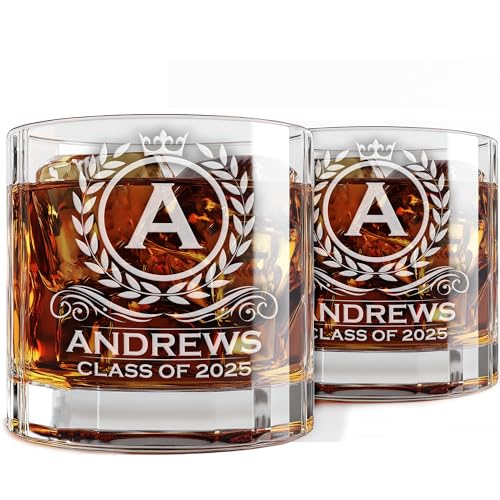 Personalized Whiskey Glasses Set of 2, Engraved Monogrammed Rocks...