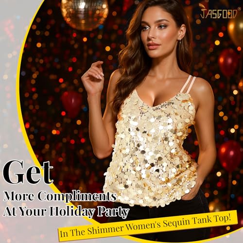 Women's Sequin Tank Tops Fashion Sleeveless V Neck Camisole Sparkle Strappy Halter Shirt for Party Christmas Concert Outfits4
