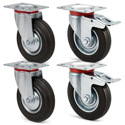 Roulette caoutchouc plein 200mm kit charge lourde 150kg pour chariot de transport