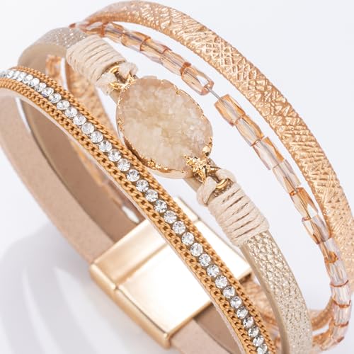 Leather Wrap Bracelet Boho Cuff Bracelets Crystal Bead Bracelet with Clasp Jewelry Gifts for Women - Image 5