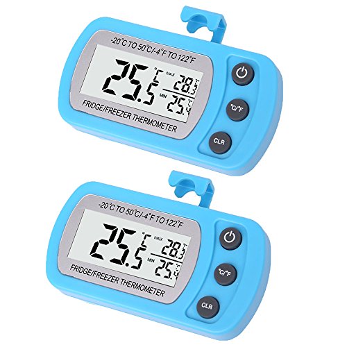 2 Pack Blue Digital Fridge Refrigerator Freezer Thermometer,Max/Min Record Function with Large LCD