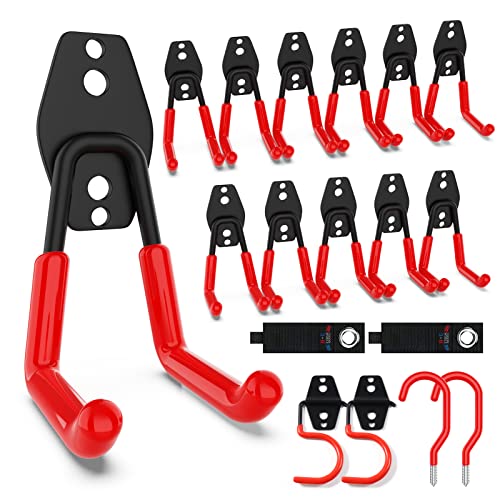 3-H Garage Storage Hooks 18PC,Garage Hooks Heavy Duty,Garage Hooks with 1 Extra Strengthen Welding Point for Shed Hanger Organizing Ladder Bike Chairs Shovel Garden Yard Tools,70lbs,4.4 inch(red)