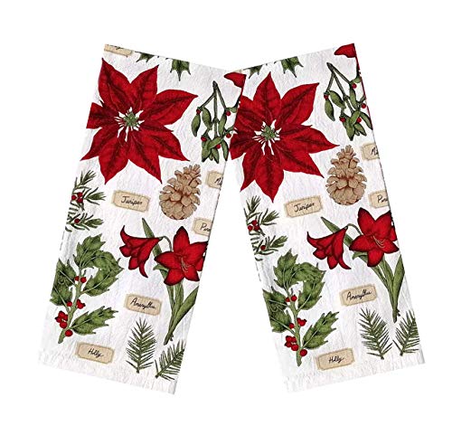 St. Nicholas Square Cotton Kitchen Towels, Set Of 2, Flour Sack Dishtowels, Christmas Poinsettia Holiday Floral Print,16.5 X 26 Inches #TOP2