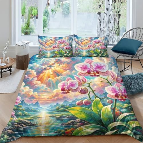 Orchidée Dendrobium housse de couette 3D microfibre douce sans boutons fastidieux - 2
