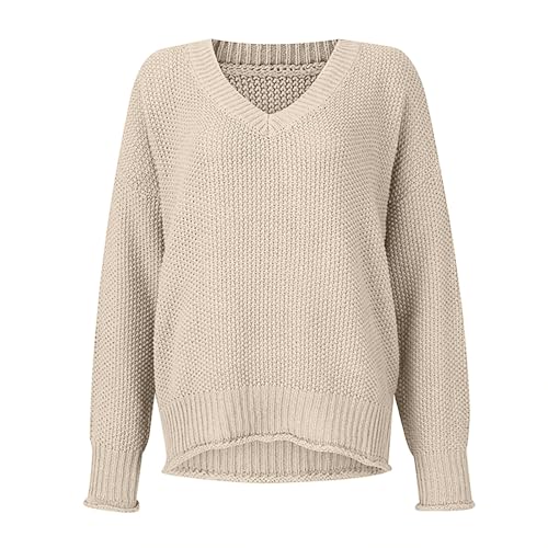 Women's Sweaters V Neck Cute Elegant Soft Long Sleeve Cable Knit Pullover Tops, S-2XL2