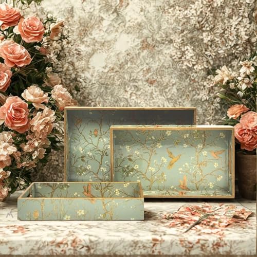Image of MDF Wooden Tray, Collectible Trays Hand Crafted Serving Tray for Breakfast, Rectangular Dining Table Trays for Any Occasion Small, Medium,Large Decorative (Set of 3) | Decorative Trays.