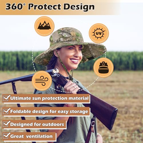 Image of Men Safari Sun Hat Wide Brim Boonie Fishing Cap with Adjustable Drawstring
