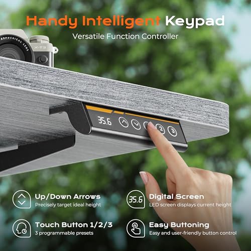 Huuger 55 x 28 Large Electric Standing Desk, Height Adjustable Desk, 27.6" Deep Desktop, Stand up Gaming Computer Office Desk with 2 Hooks, 3 Preset Heights, for Home Office, Grey