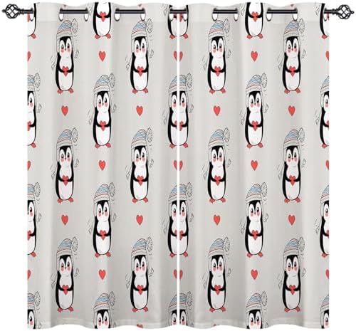 ANHOPE Penguin Curtains Eyelet Soft Thermal Insulated Blackout Curtains Cute Cartoon Animal Print Pattern Ring Top Curtains for Baby Kids Boys Girls Bedroom Living Room 46 x 54 Inch Drop 2 Panels