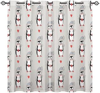 ANHOPE Penguin Curtains Eyelet Soft Thermal Insulated Blackout Curtains Cute Cartoon Animal Print Pattern Ring Top Curtains for Baby Kids Boys Girls Bedroom Living Room 46 x 54 Inch Drop 2 Panels