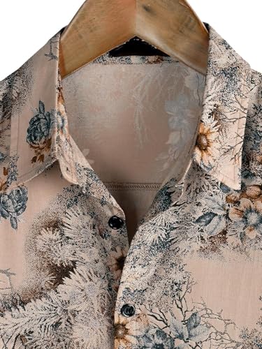Image of NoseQueen Floral Print Cotton Multi-Colored Short Sleeve Button Down Beach Outfits for Men Shirt