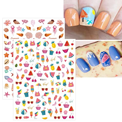 Jmeowio 12 Sheets Summer Ocean Nail Art Stickers Decals Self-Adhesive Pegatinas Uñas Fish Beach Turtle Whale Nail Supplies Nail Art Design Decoration Accessories thumb #3