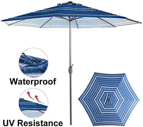 Amazon Com Abba Patio 11ft Patio Umbrella Outdoor Umbrella Patio Market Table Umbrella With Push Button Tilt And Crank For Garden Lawn Deck Backyard Pool Blue Stripe Garden Outdoor