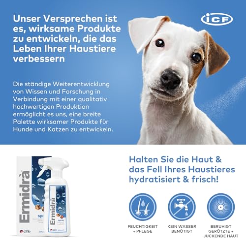 Ermidrà Feuchtigkeitsspray für Hunde, Katzen & Pferde | Hydratisierende & Beruhigende Hautpflege | Unterstützt EIN Weiches & Erfrischtes Fell | Ohne Ausspülen | 300ml