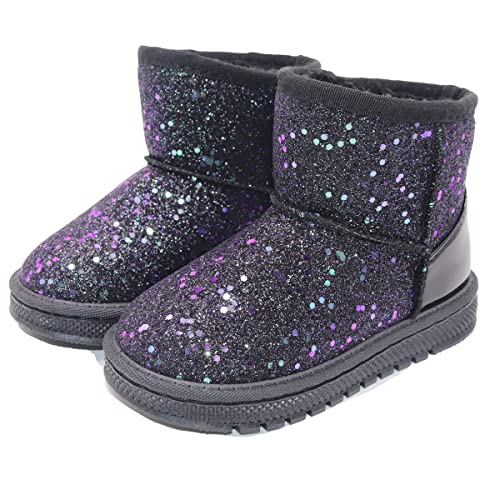 Image of Girls Winter Boots Toddler Girl Boots Warm Sparkle Sequin Outdoor Non-Slip Snow Boot for Little kids