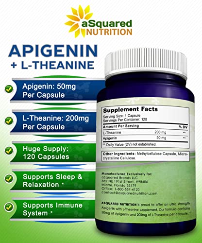 aSquared Nutrition Apigenin 50mg & L-Theanine 200mg - 120 Capsules - Apigenin Supplement Pills for Sleep and Relaxation - Natural Bioflavonoid Extract Found in Chamomile Tea - Image 5