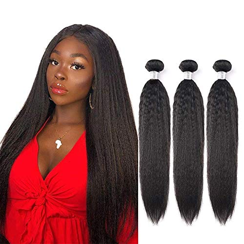 Brazilian Kinky Straight Weave Hair Human Hair Bundles Short Bundles Unprocessed Remy Brazilian Virgin Hai Weave Hair Extensions Human Hair Weft Yaki Straight Natural Black 14 16 18 Inch