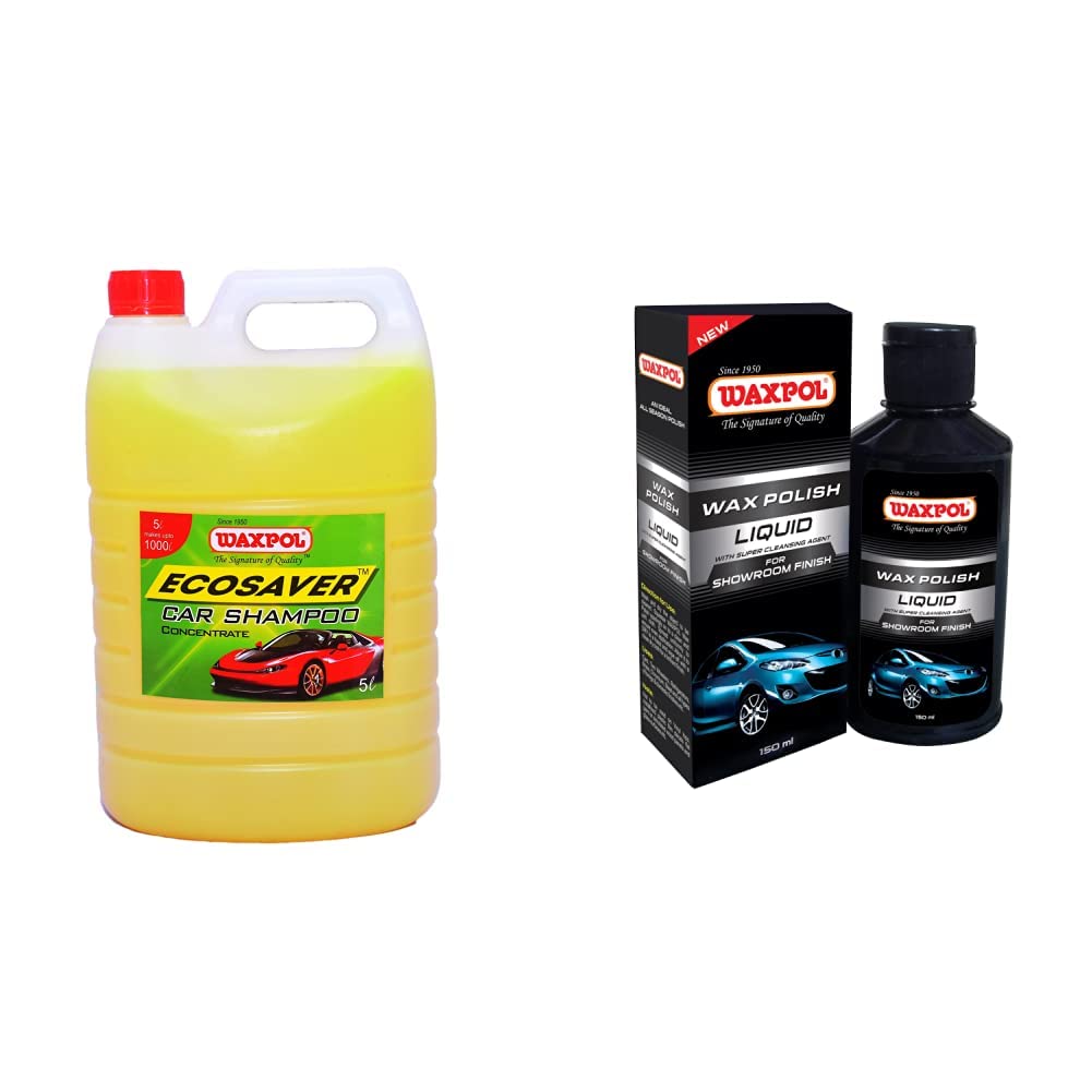 WAXPOLEcosaver Car Shampoo Concentrate - 5 LTR. (for Bucket, Foam & Snow Foam Wash) & Showroom Finish Liquid Car Polish (150 ml)