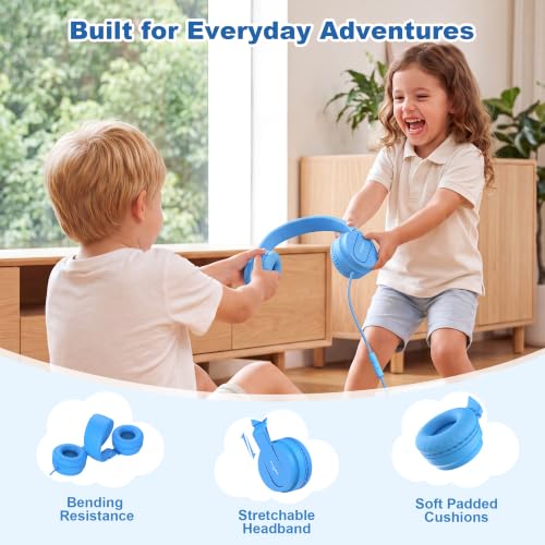 Image of AILIHEN Kids Headphones for School with Mic, 93dB Volume Limited, SkyBlue | Wired On Ear Headphones for Kids Girls, Foldable Lightweight Headphone for Classroom Learning & Entertainment Travel Computer