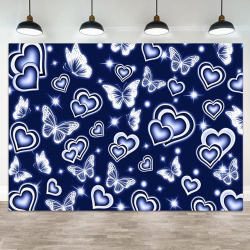 Fondo fotográfico vinilo 6x4ft azul con diseño corazón