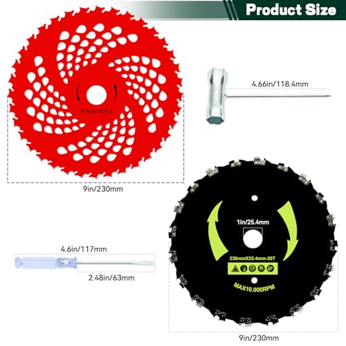 EOPOAYI 9"×36T Carbide Tipped Blade & 9"×20T Chainsaw Tooth Brush Blade Replacement for Weed Eater Straight Shaft Spline Drive 2 & 4 Cycle Gas Powered String Trimmer Wacker Grass Edger Parts - Thumbnail 4