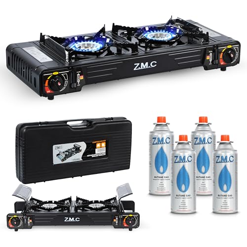 Z.M.C PREMIUM Camping Gaskocher 2-flammig + 4 Gaskartuschen 227g,...