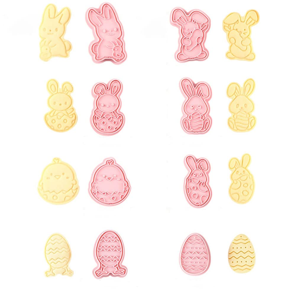 8 Pieces Easter Cookie Cutters Mold 3d three-dimensional frosting fondant cookie baking bun mold, Children's Baking (Style A)