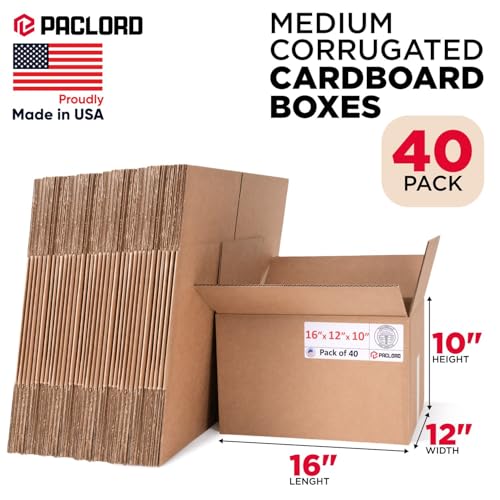 Image of Medium Moving Cardboard Boxes 16 inchL x 12 inchW x 10 inchH (Pack of 40) - USA-Made Packing Boxes for Moving, Shipping, or Storage - USPS, UPS, FedEx Approved - Professional Packing Supplies | USA-Made Packing Boxes for Moving, Shipping, or Storage - USPS, UPS, FedEx Approved - Professional Packing Supplies