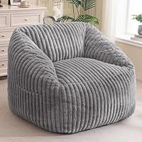 BYBYME Giant Bean Bag Chair for Adults and Kids, Large Comfy Cozy Beanbag, Floor Sofa for Teens, Living Room, Gaming, Reading, Grey
