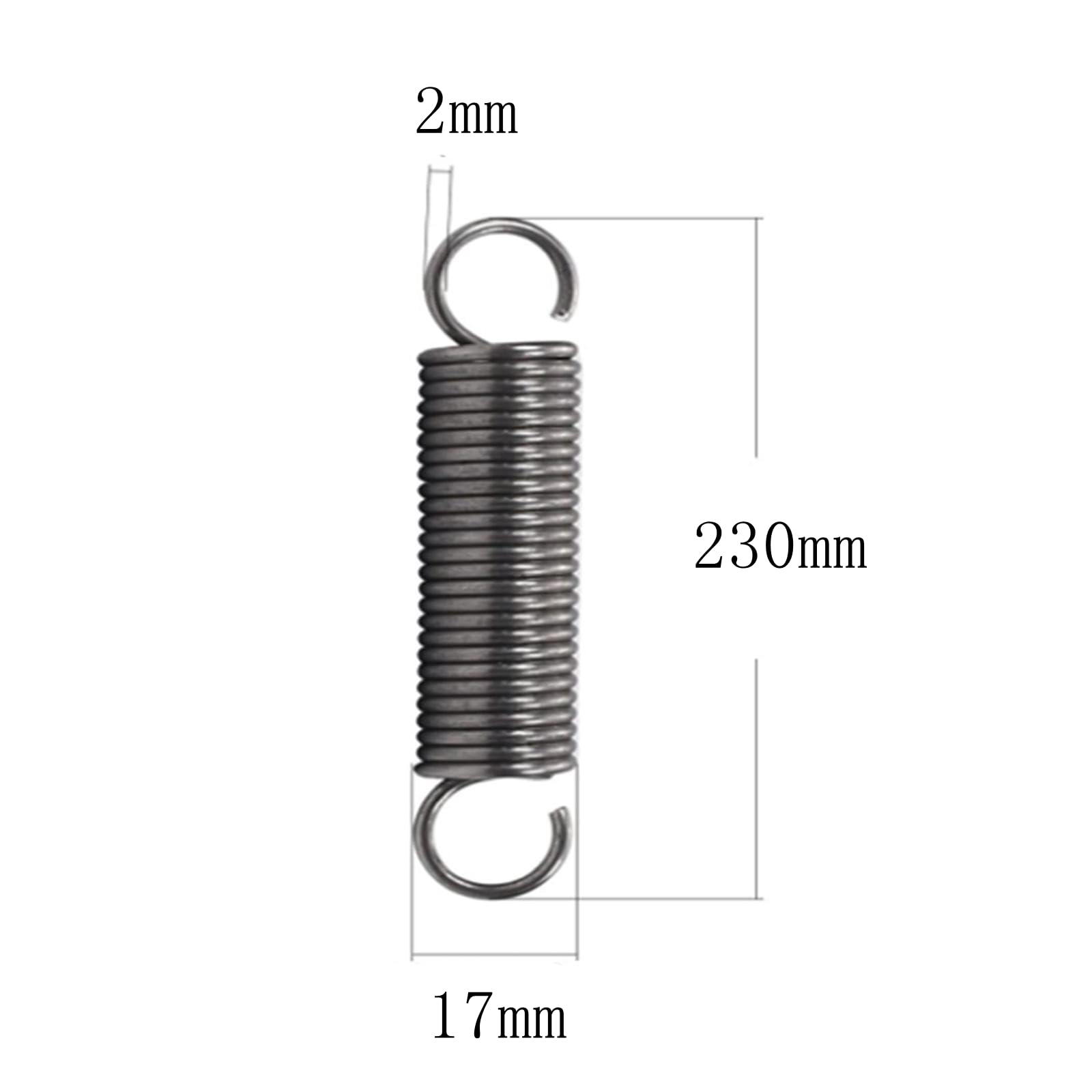 Sprężyna naciągowa z podwójnym haczykiem, małe spr 2 szt. Rozszerzona sprężyna naciągowa 2 x 17 x 230 mm, średnica drutu 2 mm, średnica zewnętrzna 17 mm, długość swobodna 230 mm, sprężyna naciągowa ze