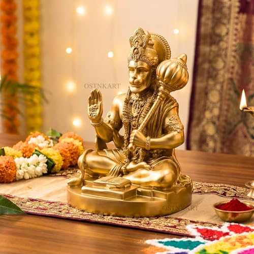 Image of Hanuman Ji Murti - 3.5 Inch Polyresin Car Dashboard Idol - Golden Statue for Home & Office Decor, Living Room Showpiece - Blessing Hanuman Idol for Birthday, Diwali, Housewarming